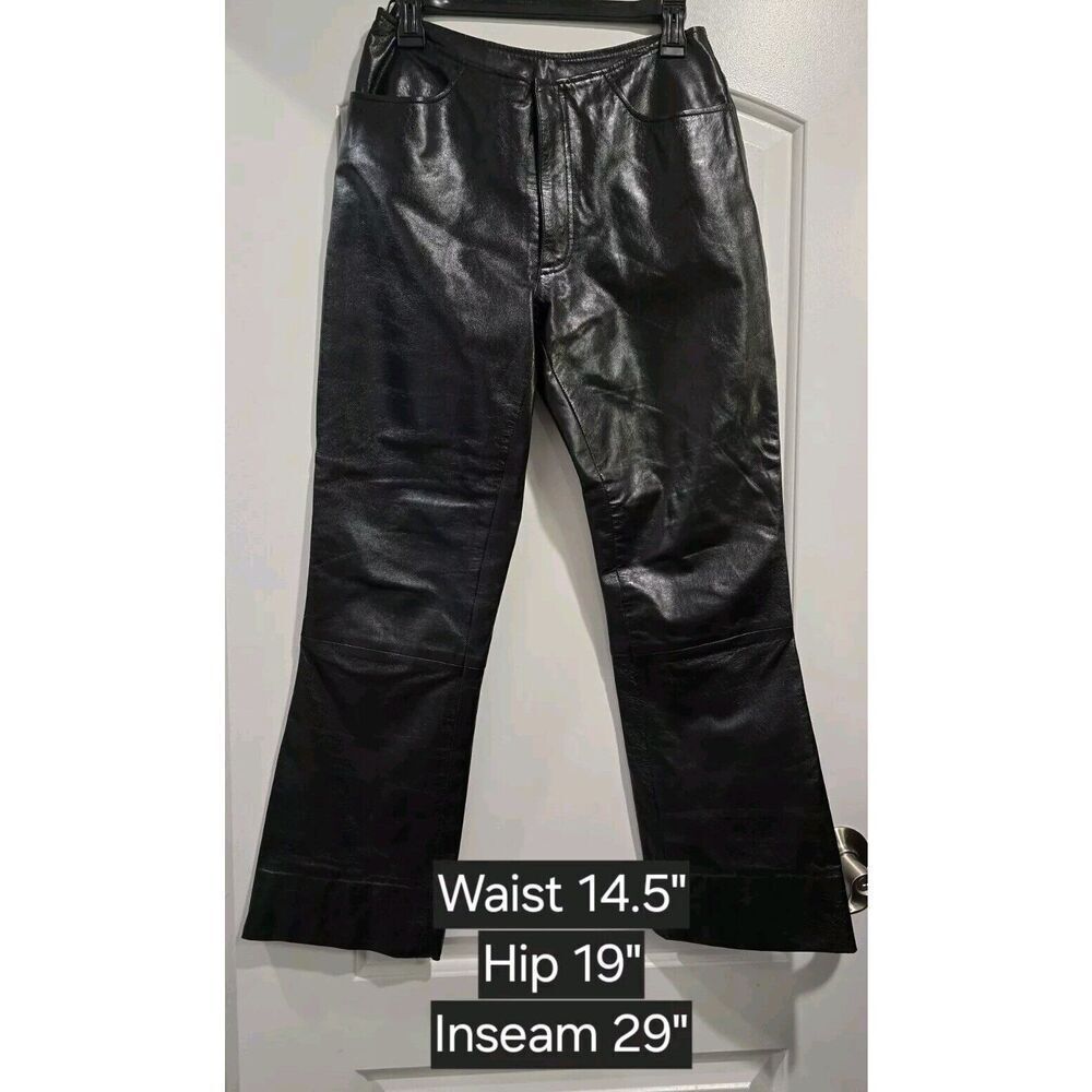 Wilsons Maxima Womens Classic Pants Black 100% Leather Zip Hook Lined Size 8 VTG